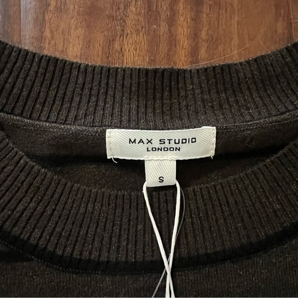 NWT Max Studio Drawstring Hem Pullover Sweater Olive Green Black Striped Small - Picture 4 of 8